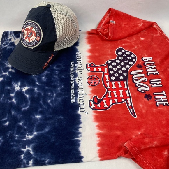 Simply Southern Bone in the USA Patriotic Red Blue Tie Die Short Sleeve T-Shirt - Picture 12 of 13
